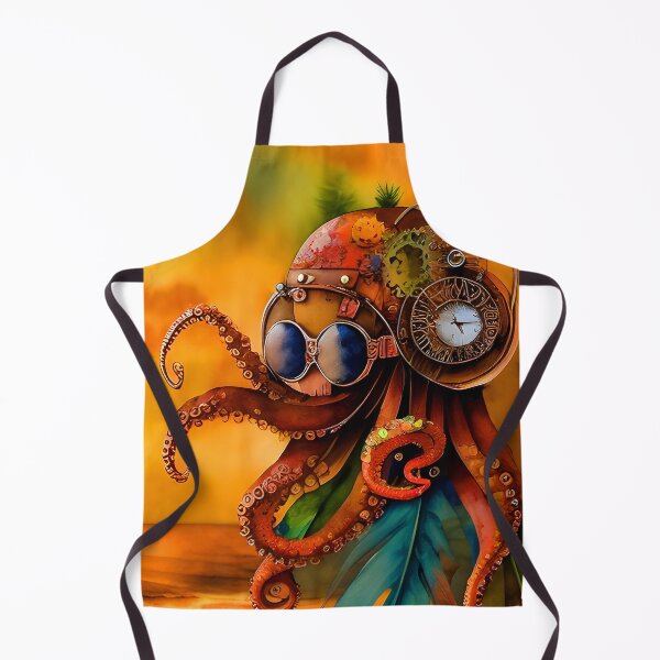 Item preview, Octopus Art Metal Look Brass and Copper Tones Steampunk Inspired Octopus AI Art 7 of 8 designed and sold by Beachy.