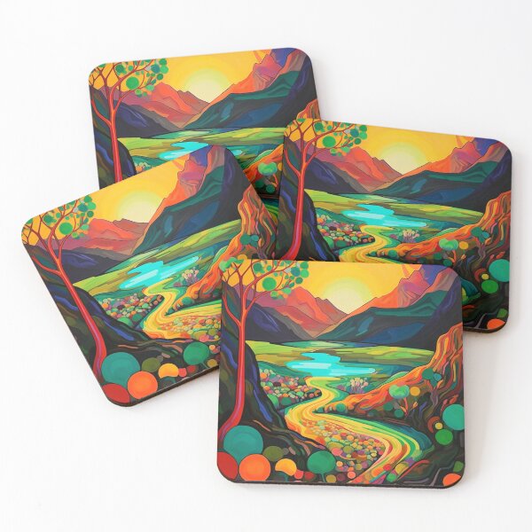 Item preview, Psychedelic Sunset in the Mountain Valley - Abstract Landscape Art designed and sold by OdysseyArtworks.