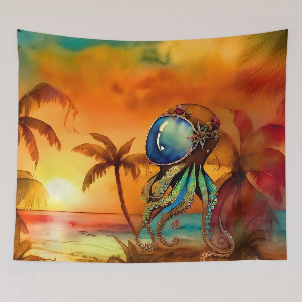 Item preview, Octopus Art Metal Look Brass and Copper Tones Steampunk Inspired Octopus AI Art 8 of 8 designed and sold by Beachy.
