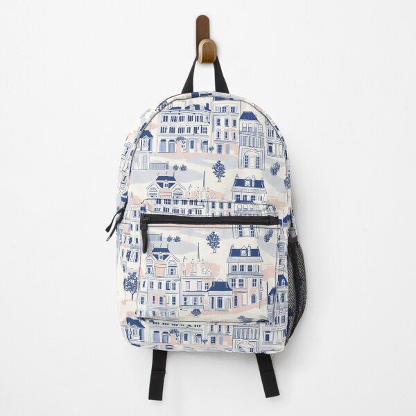 Item preview, Townhouses repeat pattern in blue and pink designed and sold by LucyFaulke.