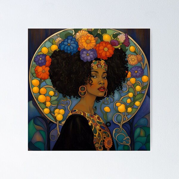 Item preview, Women's Boho Art Nouveau Black Woman and flowers designed and sold by Glimmersmith.