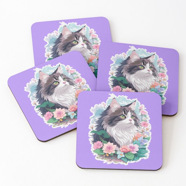 Item preview, Norwegian Forest cat with ornament flowers designed and sold by ColourfulTimes.