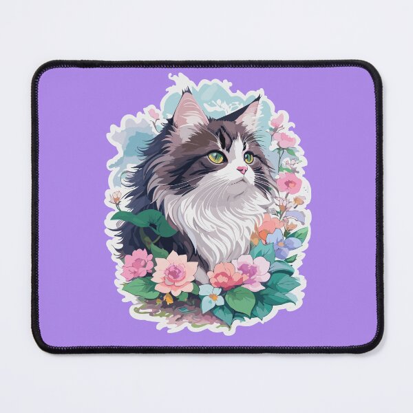 Item preview, Norwegian Forest cat with ornament flowers designed and sold by ColourfulTimes.