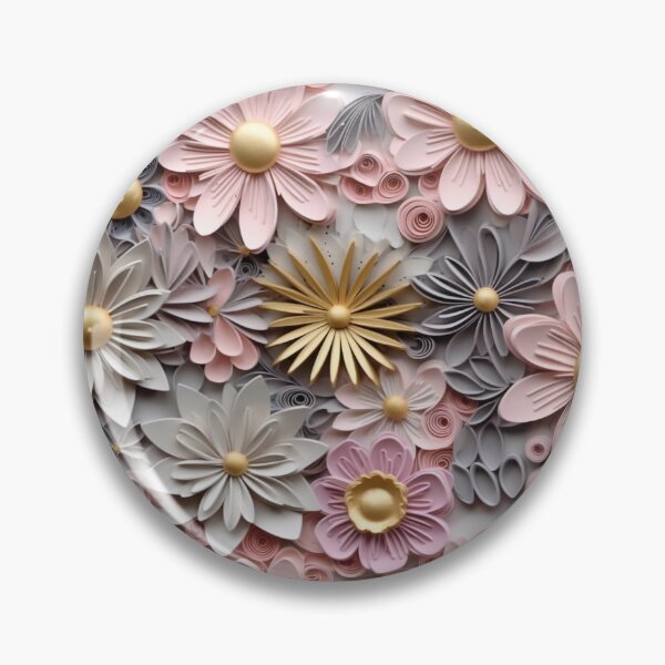 Aperçu de l'œuvre Conception de quilling en papier floral rose, gris et or 3D créée et vendue par Allie Penrose.