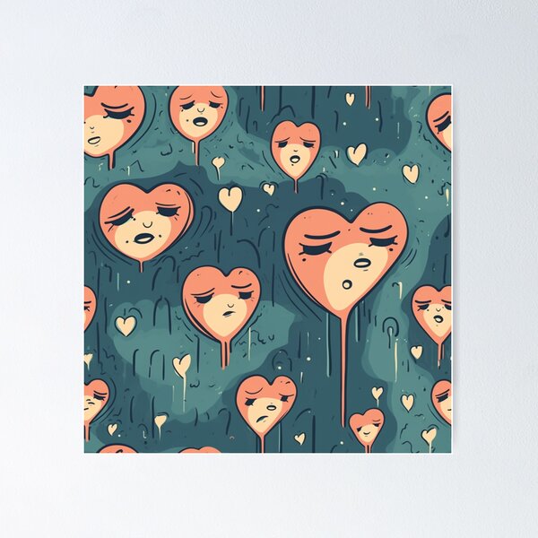 Item preview, Melancholy Romance: Sad-Faced Pink Hearts designed and sold by MuseMavenDesign.