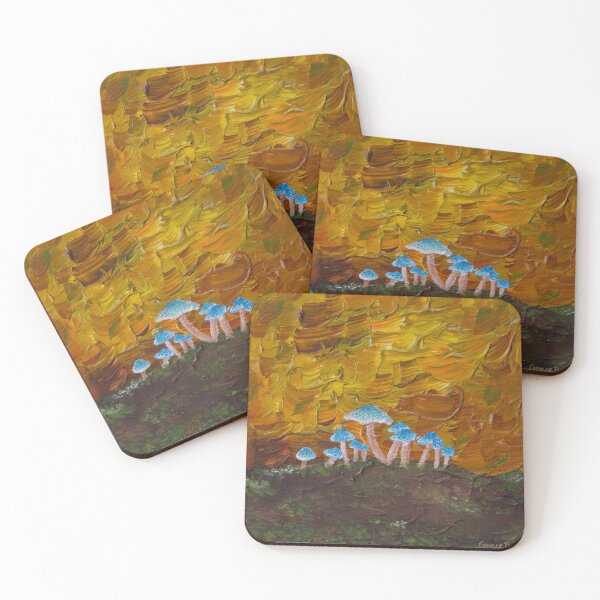 Item preview, Blue Mushrooms on a Log Acrylic Painting designed and sold by GraceThorpeArt.