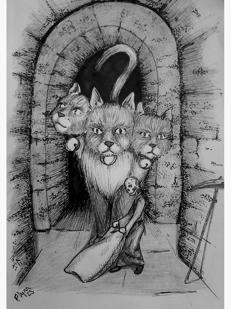 Thumbnail 3 of 3, Sticker, Grim's Pet Needs Fed - Kitten Cerberus designed and sold by FlynnTheGr8.