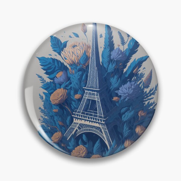 Item preview, eiffel tower, blue and orange flowers print designed and sold by Ersha-Design.