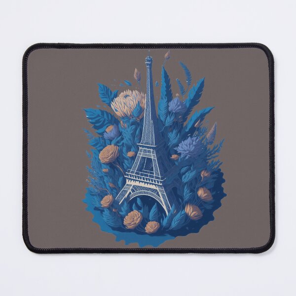 Item preview, eiffel tower, blue and orange flowers print designed and sold by Ersha-Design.