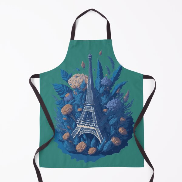 Item preview, eiffel tower, blue and orange flowers print designed and sold by Ersha-Design.