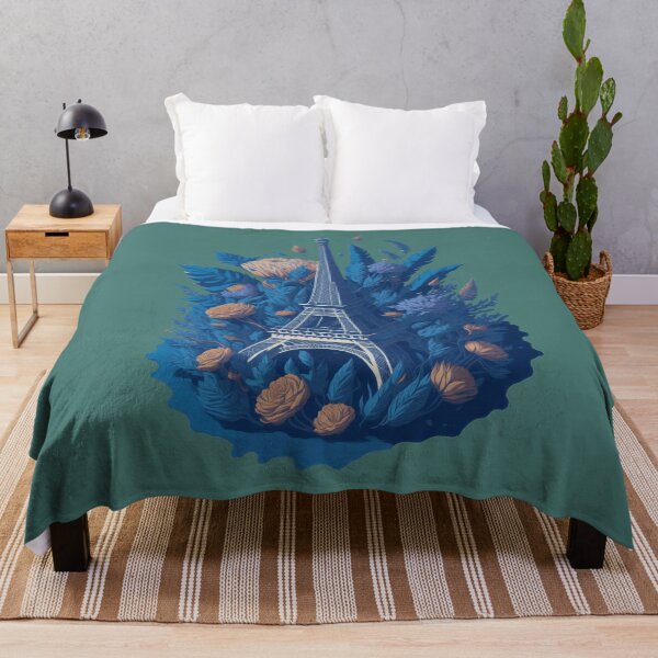 Artikelvorschau, Eiffelturm, blauer und orangefarbener Blumendruck entworfen und verkauft von Ersha-Design.