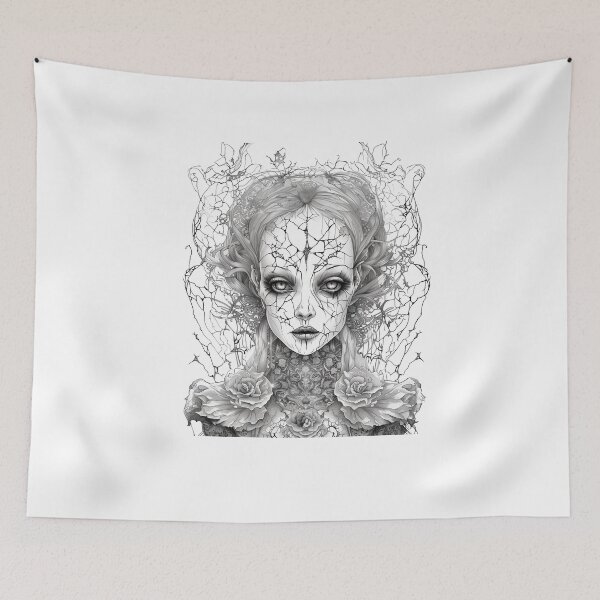 Item preview, zombie girl in line art with flowers designed and sold by DeluxBee.