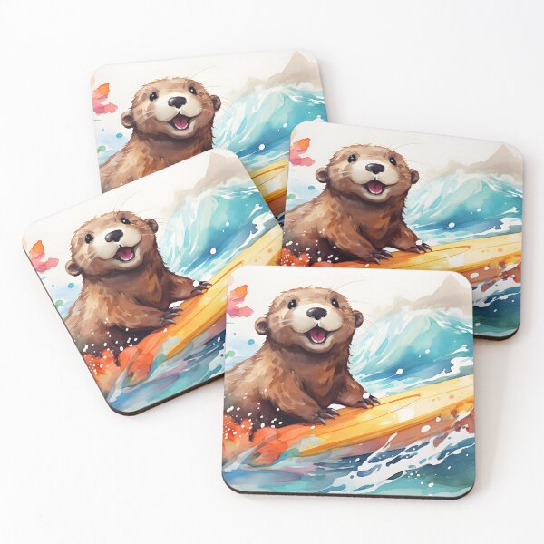 Item preview, Watercolor Surfing Otter With Flowers designed and sold by Marvel Selke.