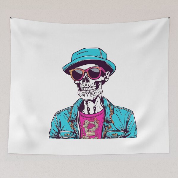 Item preview, portrait of a hipster skeleton, wearing sunglasses designed and sold by DeluxBee.