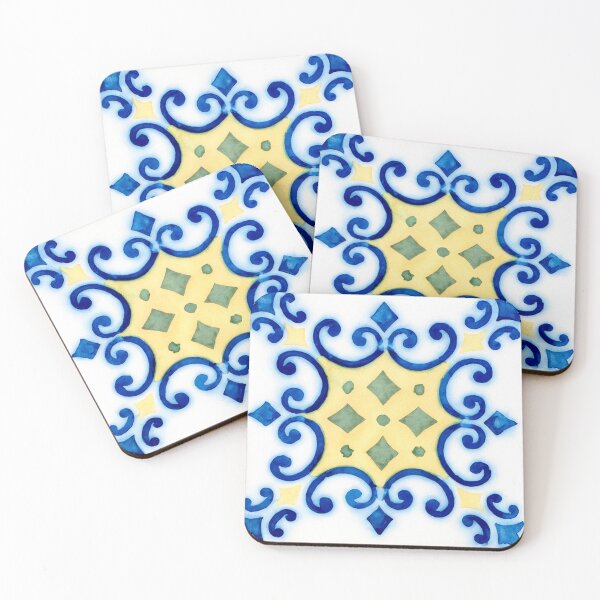 Item preview, Watercolor illustration of portuguese ceramic tiles pattern designed and sold by homydesign.
