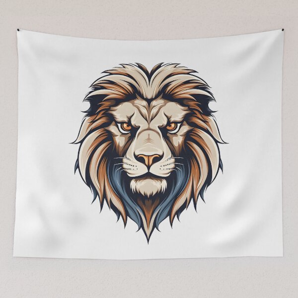 Item preview, Bold Lion Head - Light Orange and Dark Blue Vector Art designed and sold by aigcx.