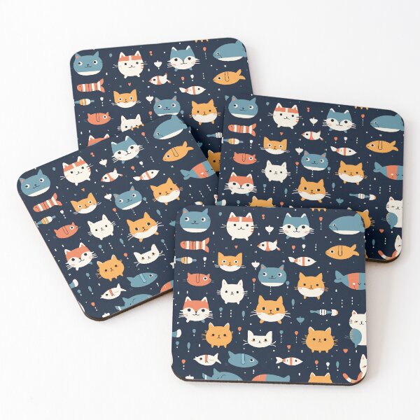 Item preview, Cute Cat and Fish Pattern  designed and sold by Sir Meow Meow.