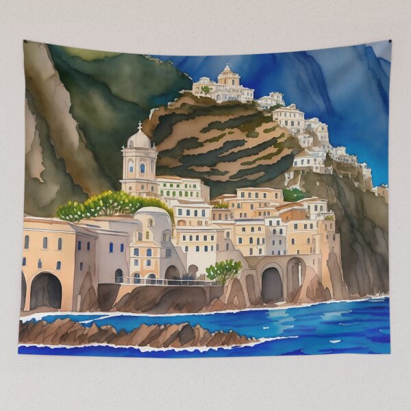 Item preview, Vibrant Amalfi Coast Painting: Exploring Coastal Serenity designed and sold by Tamas Das.