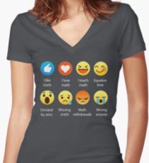 I Love Math Emoji Emoticon Funny Mathematics Graphic Tee Shirts Sarcastic Women's Fitted V-Neck T-Shirt