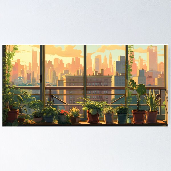 Item preview, Manga Windows Illustration with Peaceful Plants and a Japanese Zen Aesthetic designed and sold by samuelpinzon.