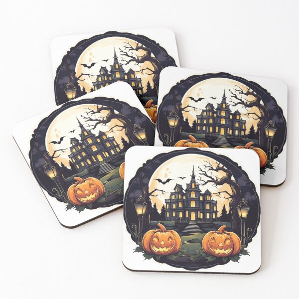 Item preview, Pumpkins with street lamps in front of a mansion in the forest designed and sold by nashthrift.