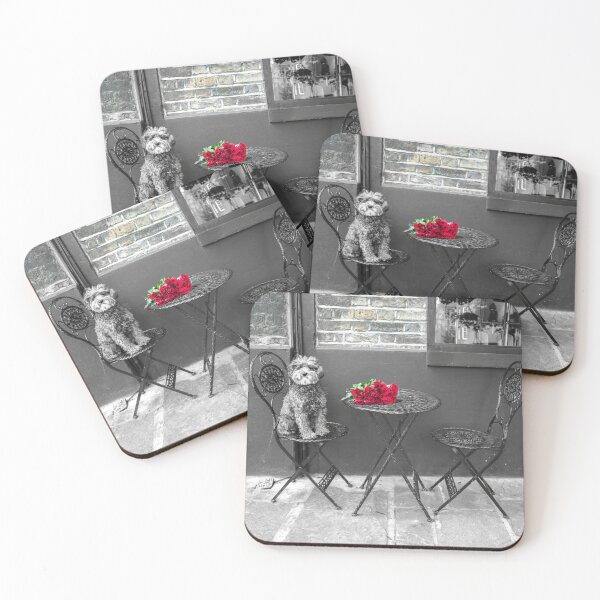 Item preview, Dog at cafe with bunch of Roses designed and sold by assaf.