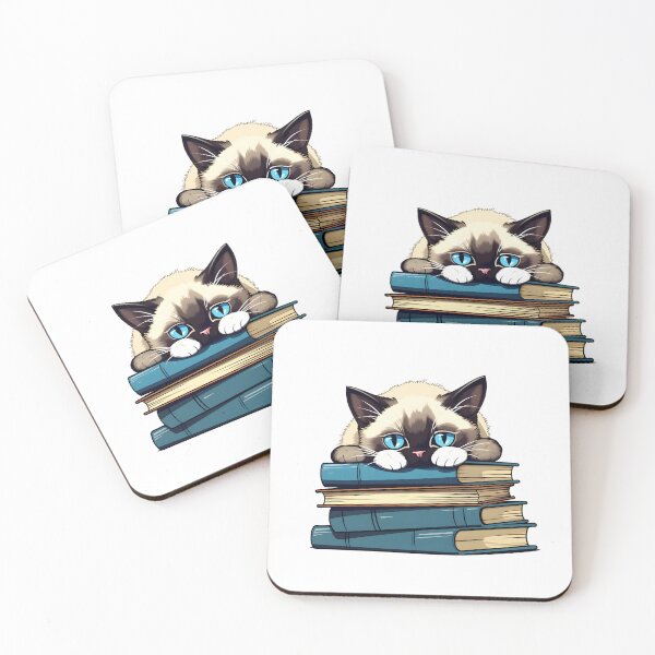 Item preview, Lazy Siamese cat on a pile of books, funny cat. designed and sold by im9creative.