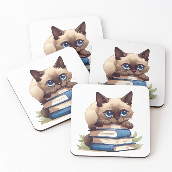 Item preview, Lazy Siamese cat on a pile of books, funny cat. designed and sold by im9creative.