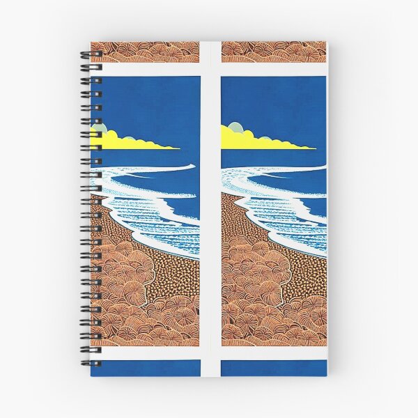 Item preview, Beach Waves linograph folk art designed and sold by Earth Nature Creations.