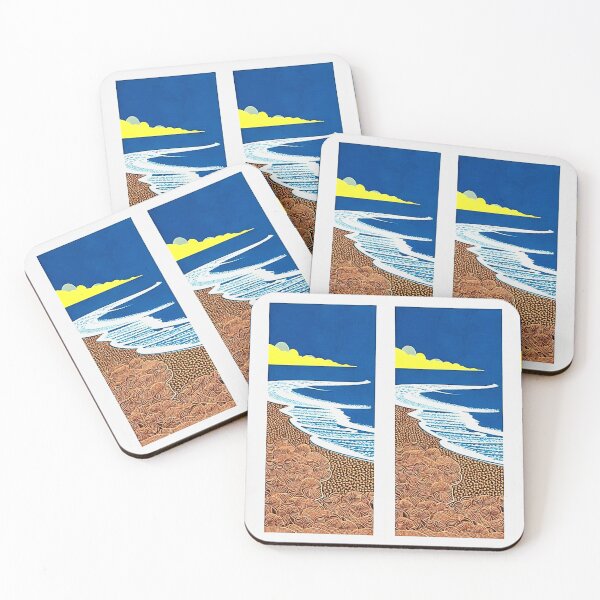 Item preview, Beach Waves linograph folk art designed and sold by Earth Nature Creations.