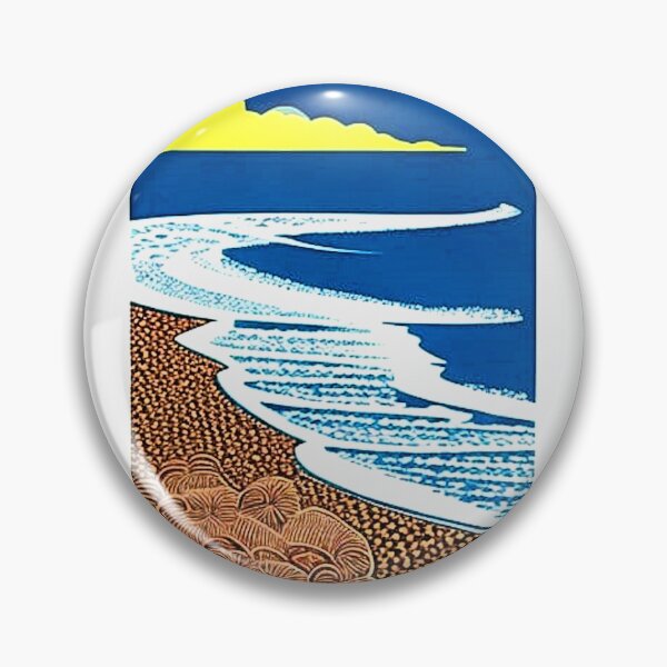 Item preview, Beach Waves linograph folk art designed and sold by Earth Nature Creations.