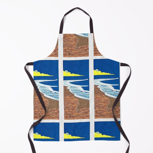 Item preview, Beach Waves linograph folk art designed and sold by Earth Nature Creations.