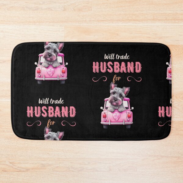 Item preview, Will trade Husband for .... - Schnauzer in pink car, rest and relaxation. Relax and calm. Calm down, chill out. Funny cute cartoon schnauzer dog in pink car.  designed and sold by PupilLove.