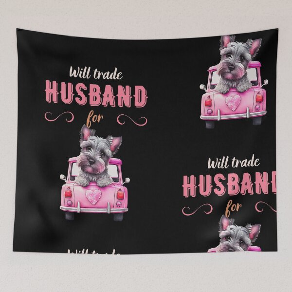 Item preview, Will trade Husband for .... - Schnauzer in pink car, rest and relaxation. Relax and calm. Calm down, chill out. Funny cute cartoon schnauzer dog in pink car.  designed and sold by PupilLove.