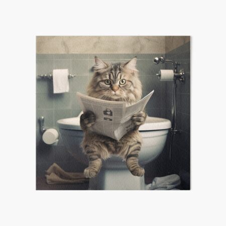 Artikel-Vorschau von Katze auf Toilette mit Zeitung, designt und verkauft von nashthrift.
