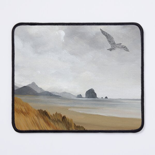 Item preview, Coastal Neutral Beige Beach and Grey Cloudy Sky with Silver Bird , Original Acrylic Painting Art designed and sold by ClaireWArtwork.