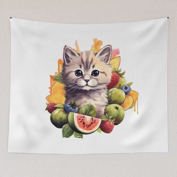 Item preview, Cat in fruit, cute cat art, cat lover designed and sold by ArtHideaway.