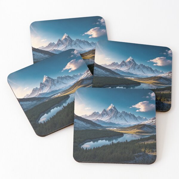 Item preview, A Magnificent Summer Tableau Featuring Majestic Snow-Capped Mountains That Pierce Through The Clear Blue Sky, Ai Generated Art designed and sold by AiGens.