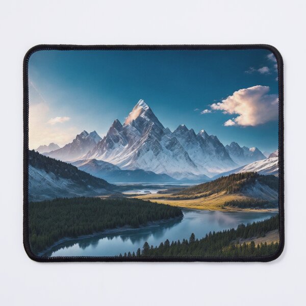 Item preview, A Magnificent Summer Tableau Featuring Majestic Snow-Capped Mountains That Pierce Through The Clear Blue Sky, Ai Generated Art designed and sold by AiGens.