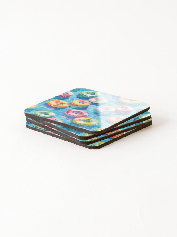 Thumbnail 4 of 5, Coasters (Set of 4), Watercolour Rubber Rings Seamless Pattern designed and sold by PatternStudios.
