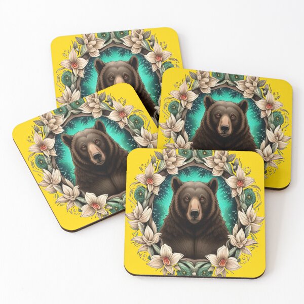 Item preview, Black Bear Surrounded By Yucca flower New Mexico State Tattoo Art designed and sold by taiche.