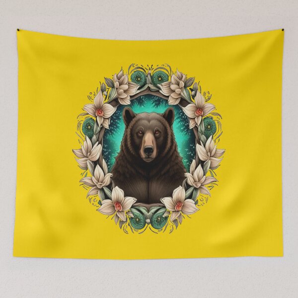 Item preview, Black Bear Surrounded By Yucca flower New Mexico State Tattoo Art designed and sold by taiche.