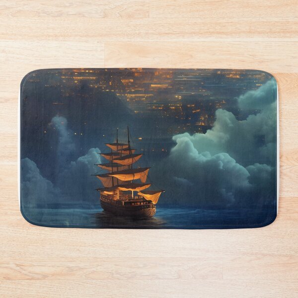 Item preview, Pirate Ship Arriving at the Island of Fire: Under the Cover of Night designed and sold by SingularityGeek.