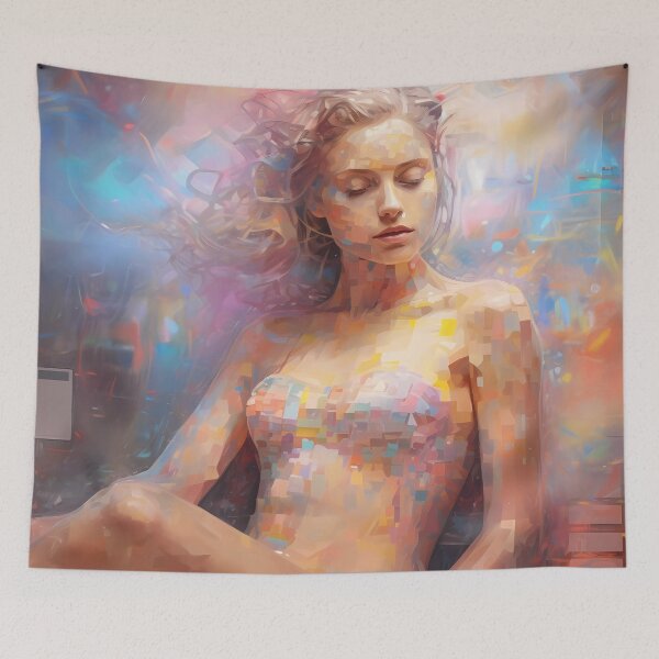 Item preview, Portrait of a Pensive Blonde Girl: A Kaleidoscope of Colors and Pixelated Fashion designed and sold by SingularityGeek.
