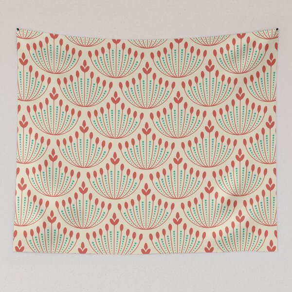 Item preview, KF 0081 F - Vintage Retro Flower 70s Modern Geometric Floral Pattern in Red on Cream designed and sold by KhakiFinch.