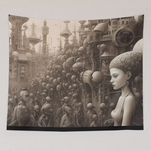 Item preview, Surrealistic Portrait of a Goddess: A Monochrome Revelation Bathed in Devotion designed and sold by SingularityGeek.