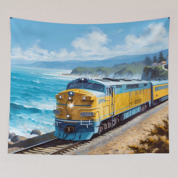 Item preview, Train Running Along the Coast: A Journey of Scenic Splendor designed and sold by SingularityGeek.