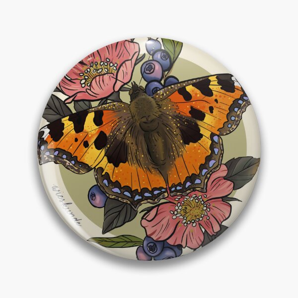 Item preview, Aglais urticae, small tortoiseshell butterfly with blueberries and roses designed and sold by Wieskunde.