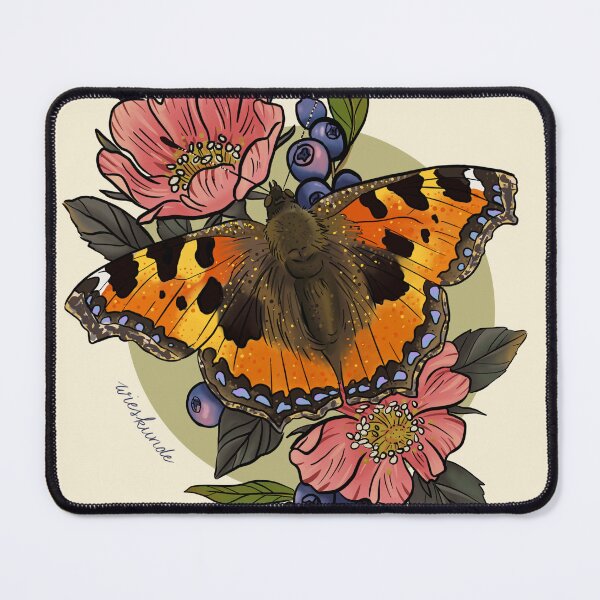 Item preview, Aglais urticae, small tortoiseshell butterfly with blueberries and roses designed and sold by Wieskunde.