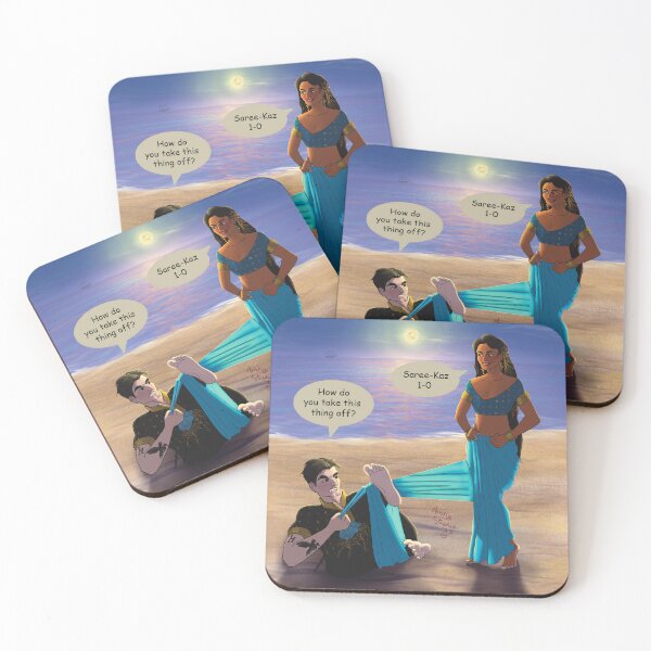 Item preview, Kaz gets tangled in Inej's saree designed and sold by Arany-Studio.